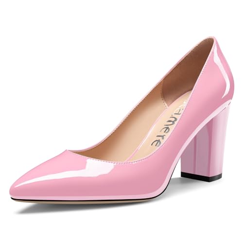 Castamere Damen Geschlossene Spitze Zehenkappe Hoher High Blockabsatz Absatz Heel Slip-on Dress Pumps Büroschuhe Lässig Schuhe 8 cm Heels Rosa 39 EU von Castamere