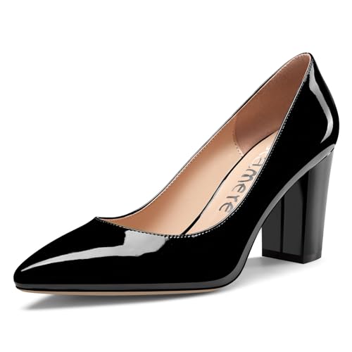 Castamere Damen Geschlossene Spitze Zehenkappe Hoher High Blockabsatz Absatz Heel Slip-on Dress Pumps Büroschuhe Lässig Schuhe 8 cm Heels Schwarz 43 EU von Castamere