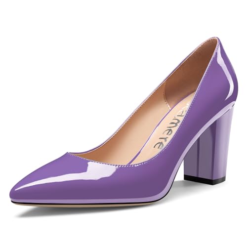 Castamere Damen Geschlossene Spitze Zehenkappe Hoher High Blockabsatz Absatz Heel Slip-on Dress Pumps Büroschuhe Lässig Schuhe 8 cm Heels Violett 39 EU von Castamere