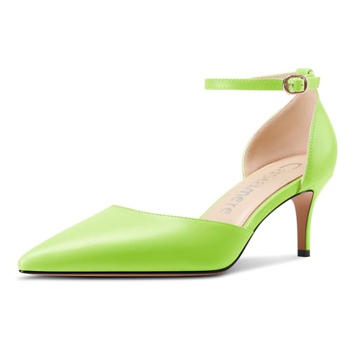 Castamere Damen Geschlossene Spitze Zehenkappe Kitten Absatz Heel Hochzeit Dress Knöchelriemen Sandalen 6.5 cm Heels Blassgrün 40 EU von Castamere