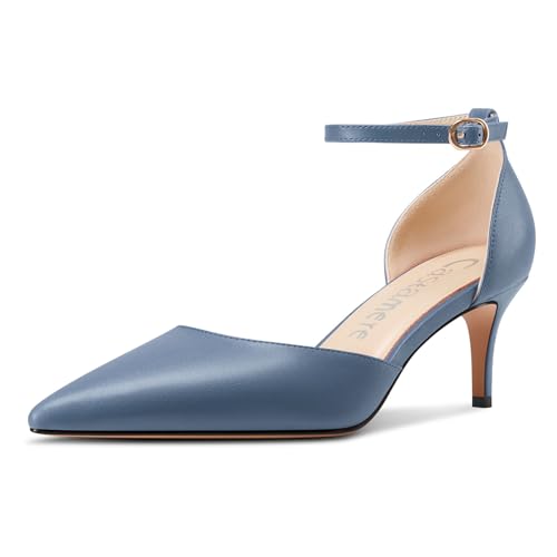 Castamere Damen Geschlossene Spitze Zehenkappe Kitten Absatz Heel Hochzeit Dress Knöchelriemen Sandalen 6.5 cm Heels Denim Blau 38 EU von Castamere