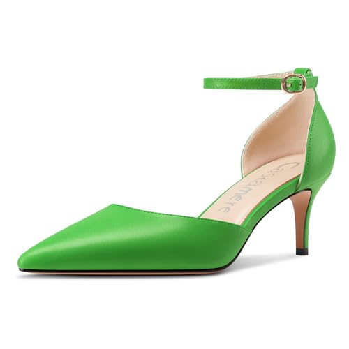 Castamere Damen Geschlossene Spitze Zehenkappe Kitten Absatz Heel Hochzeit Dress Knöchelriemen Sandalen 6.5 cm Heels Grasgrün 36 EU von Castamere