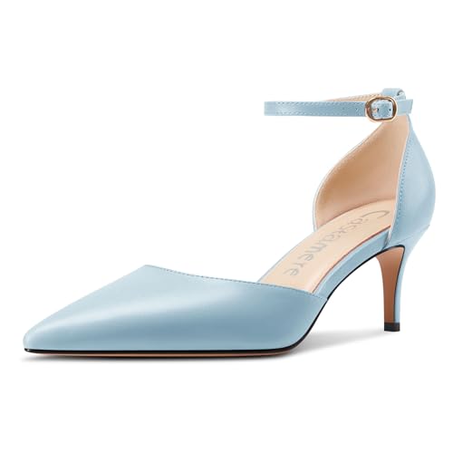Castamere Damen Geschlossene Spitze Zehenkappe Kitten Absatz Heel Hochzeit Dress Knöchelriemen Sandalen 6.5 cm Heels Himmelblau 37 EU von Castamere