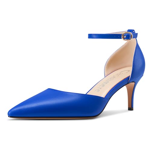 Castamere Damen Geschlossene Spitze Zehenkappe Kitten Absatz Heel Hochzeit Dress Knöchelriemen Sandalen 6.5 cm Heels Königsblau 36 EU von Castamere