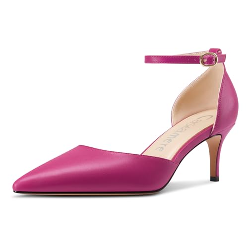 Castamere Damen Geschlossene Spitze Zehenkappe Kitten Absatz Heel Hochzeit Dress Knöchelriemen Sandalen 6.5 cm Heels Magenta 36 EU von Castamere