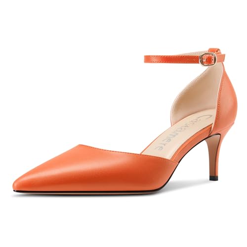 Castamere Damen Geschlossene Spitze Zehenkappe Kitten Absatz Heel Hochzeit Dress Knöchelriemen Sandalen 6.5 cm Heels Orange 40 EU von Castamere