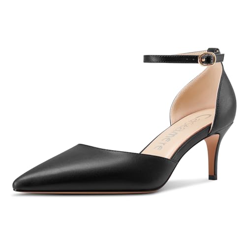 Castamere Damen Geschlossene Spitze Zehenkappe Kitten Absatz Heel Hochzeit Dress Knöchelriemen Sandalen 6.5 cm Heels Schwarz 37 EU von Castamere