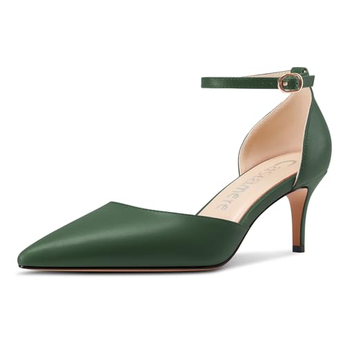Castamere Damen Geschlossene Spitze Zehenkappe Kitten Absatz Heel Hochzeit Dress Knöchelriemen Sandalen 6.5 cm Heels Tiefgrün 41 EU von Castamere