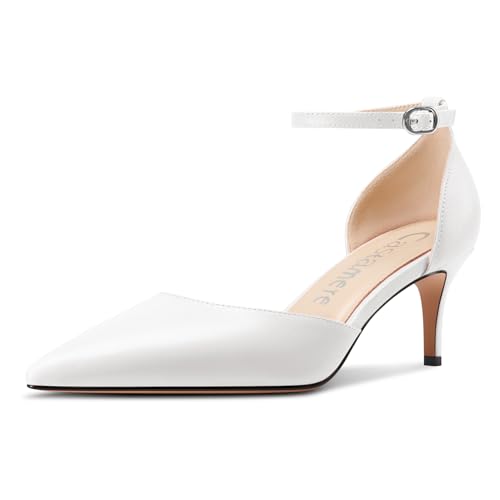 Castamere Damen Geschlossene Spitze Zehenkappe Kitten Absatz Heel Hochzeit Dress Knöchelriemen Sandalen 6.5 cm Heels Weiß 37 EU von Castamere