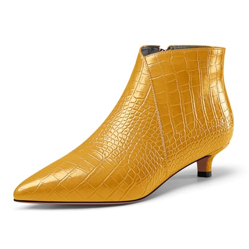 Castamere Damen Geschlossene Spitze Zehenkappe Niedrige Kitten Absatz Heel Reißverschluss Stiefeletten Büroschuhe Lässig Dress Stiefel 3.5 CM Heels Gelb 39 EU von Castamere