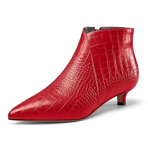 Castamere Damen Geschlossene Spitze Zehenkappe Niedrige Kitten Absatz Heel Reißverschluss Stiefeletten Büroschuhe Lässig Dress Stiefel 3.5 CM Heels Rot 42 EU von Castamere