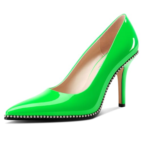 Castamere Damen Geschlossene Spitze Zehenkappe Slip-on Hoher High Stiletto Absatz Heel Pumps Lässig Silber Perlen Dress Schuhe 9 cm Heels Grün A 41 EU von Castamere
