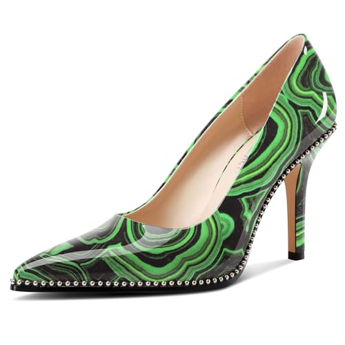Castamere Damen Geschlossene Spitze Zehenkappe Slip-on Hoher High Stiletto Absatz Heel Pumps Lässig Silber Perlen Dress Schuhe 9 cm Heels Grün Gemustert 41 EU von Castamere