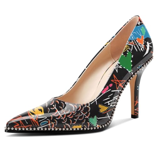 Castamere Damen Geschlossene Spitze Zehenkappe Slip-on Hoher High Stiletto Absatz Heel Pumps Lässig Silber Perlen Dress Schuhe 9 cm Heels Schwarzes Doodle 43 EU von Castamere