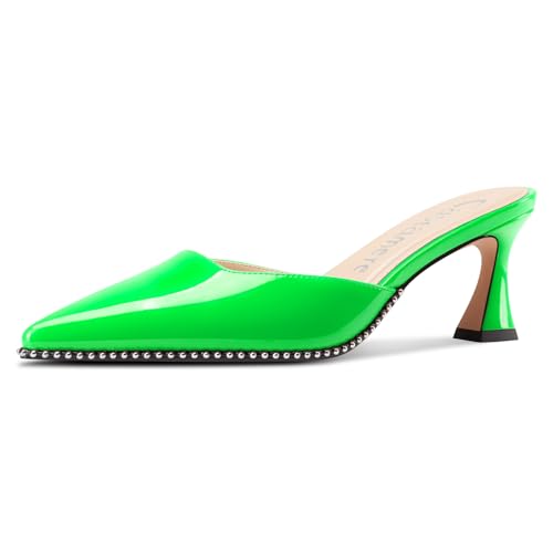 Castamere Damen Geschlossene Spitze Zehenkappe Slip-on Pantoletten Schuhe Kitten Absatz Heel Dress Party Lässig Pumps 6.5 cm Heels Grün 37 EU von Castamere