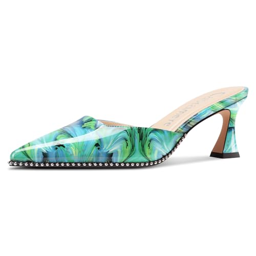 Castamere Damen Geschlossene Spitze Zehenkappe Slip-on Pantoletten Schuhe Kitten Absatz Heel Dress Party Lässig Pumps 6.5 cm Heels Grüner Wirbel 41 EU von Castamere