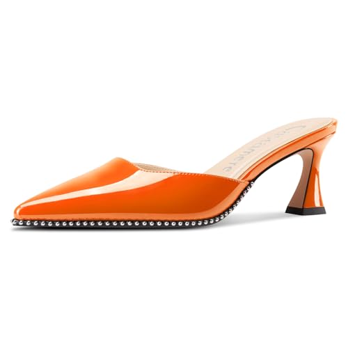 Castamere Damen Geschlossene Spitze Zehenkappe Slip-on Pantoletten Schuhe Kitten Absatz Heel Dress Party Lässig Pumps 6.5 cm Heels Orange 36 EU von Castamere