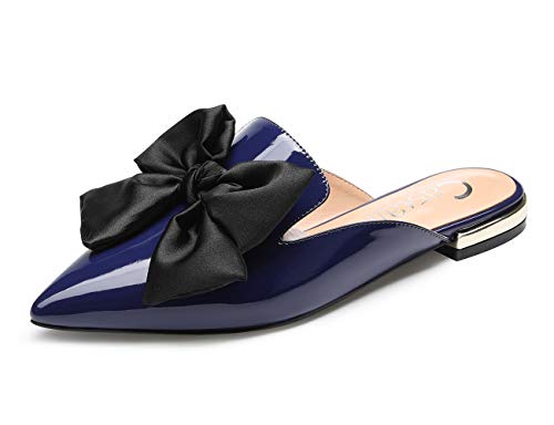 Castamere Damen Hausschuhe Spitzen Blockabsatz Clogs Flache Pantoletten Low Heels Schuhe Lackleder Navy Blau Pumps EU 43 von Castamere