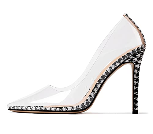 Castamere Damen High Heels Klar Transparent Stilettos Slip-On Pumps 10CM Schwarz Weiß Schuhe EU 38 von Castamere