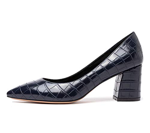 Castamere Damen High Heels Lederfutter Spitzen Zehen Blockabsatz Pumps 6CM Blau Navy Riss Schuhe EU 39.5 von Castamere