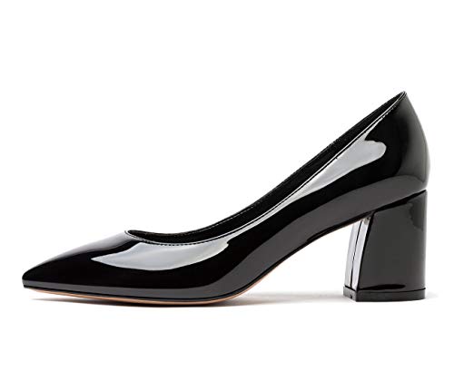 Castamere Damen High Heels Lederfutter Spitzen Zehen Blockabsatz Pumps 6CM Schwarz Lackleder Schuhe EU 40.5 von Castamere