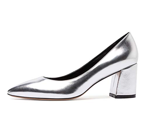 Castamere Damen High Heels Lederfutter Spitzen Zehen Blockabsatz Pumps 6CM Silber Schuhe EU 41.5 von Castamere