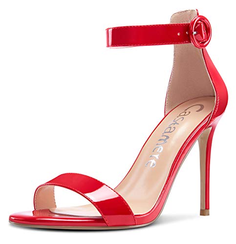Castamere Damen High Heels Peep Toe Sandalen Ankle Strap Stilettos 10CM Rot Lackleder Schuhe EU 41.5 von Castamere