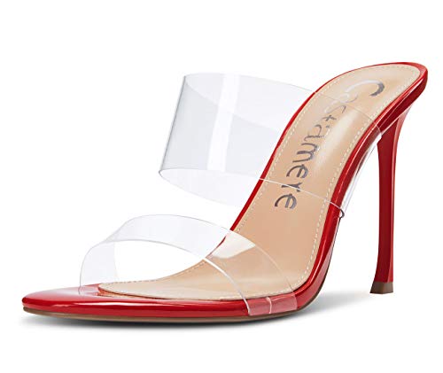 Castamere Damen High Heels Peep Toe Slip-On Sandalen Klar Transparent Stilettos 10CM Rot Schuhe EU 40.5 Castamere Damen High Heels Peep Toe Slip-On Sandalen Klar Transparent Stilettos 10CM Rot Schuhe EU 40.5 von Castamere