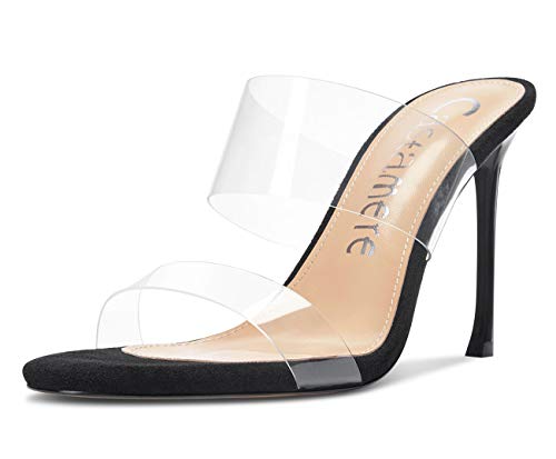 Castamere Damen High Heels Peep Toe Slip-On Sandalen Klar Transparent Stilettos 10CM Schwarz Schuhe EU 38 von Castamere
