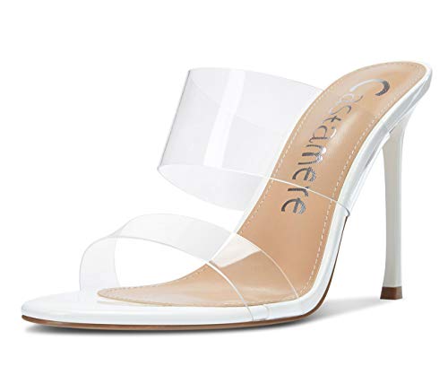 Castamere Damen High Heels Peep Toe Slip-On Sandalen Klar Transparent Stilettos 10CM Weiß Schuhe EU 37 von Castamere