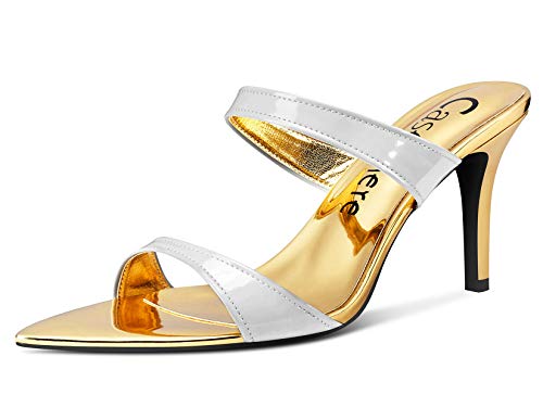 Castamere Damen High Heels Peep-Toes Sandalen mit Absatz 8CM Stilettos Spitze Zehe Grau Gold Schuhe EU 41 von Castamere