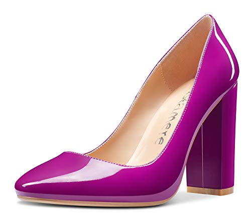 Castamere Damen High Heels Runde Zehen Blockabsatz Slip-On Pumps 10CM Heel Violett Lackleder Schuhe EU 38.5 von Castamere