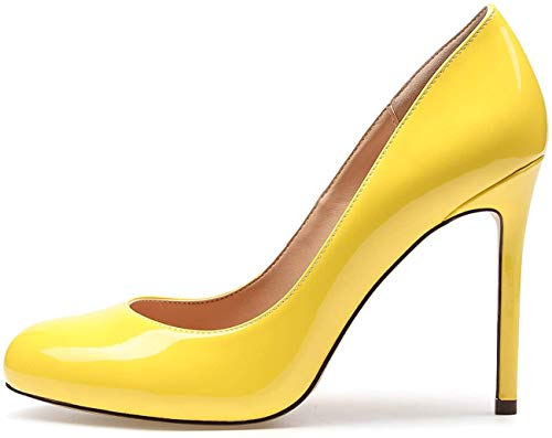Castamere Damen High Heels Runde Zehen Elegant Partie Pumps Stilettos 10CM Lackleder Gelb Schuhe EU 36.5 von Castamere