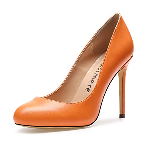 Castamere Damen High Heels Runde Zehen Elegant Partie Pumps Stilettos 10CM PU Orange Schuhe EU 36 von Castamere