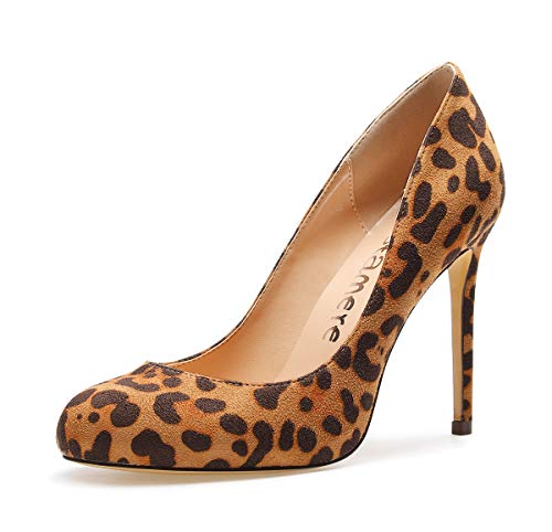 Castamere Damen High Heels Runde Zehen Elegant Partie Pumps Stilettos 10CM Wildleder Leopard Schuhe EU 39 von Castamere