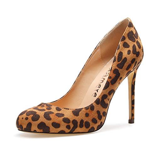 Castamere Damen High Heels Runde Zehen Elegant Partie Pumps Stilettos 10CM Wildleder Leopard Schuhe EU 40 von Castamere