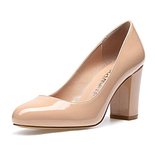 Castamere Damen High Heels Runde Zehen Partie Pumps Blockabsatz 8CM Lackleder Nackt Schuhe EU 37.5 Castamere Damen High Heels Runde Zehen Partie Pumps Blockabsatz 8CM Lackleder Nackt Schuhe EU 37.5 von Castamere