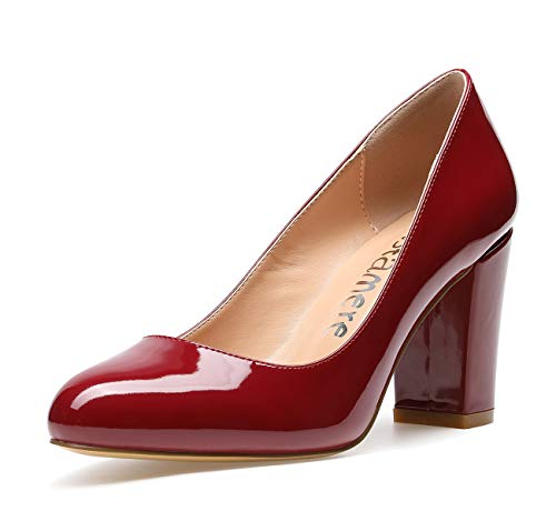 Castamere Damen High Heels Runde Zehen Partie Pumps Blockabsatz 8CM Lackleder Weinrot Schuhe EU 39 Castamere Damen High Heels Runde Zehen Partie Pumps Blockabsatz 8CM Lackleder Weinrot Schuhe EU 39 von Castamere