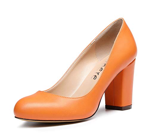 Castamere Damen High Heels Runde Zehen Partie Pumps Blockabsatz 8CM PU Orange Schuhe EU 41 von Castamere