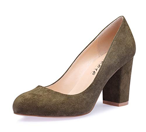 Castamere Damen High Heels Runde Zehen Partie Pumps Blockabsatz 8CM Wildleder Grün Schuhe EU 40 von Castamere