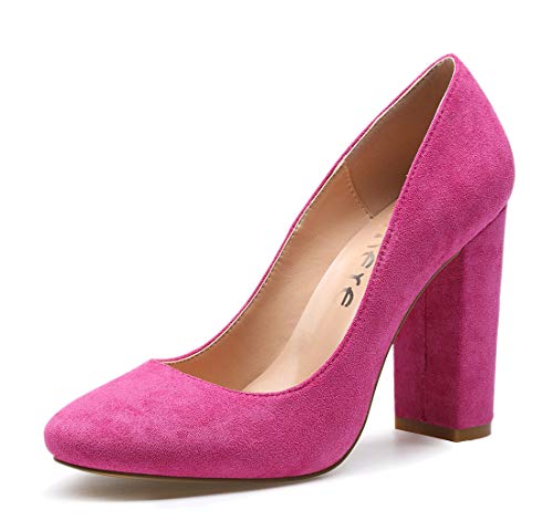 Castamere Damen High Heels Runde Zehen Party Pumps Blockabsatz 10CM Wildleder Pfirsich Schuhe EU 40.5 von Castamere