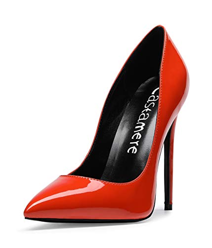 Castamere Damen High Heels Schwarzes Futter Spitzen Pfennigabsatz Pumps Slip On Elegant Klassische Schuhe 12CM Stiletto Heels Lackleder Orange Pump EU 42.5 von Castamere