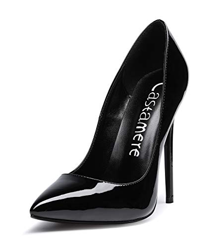 Castamere Damen High Heels Schwarzes Futter Spitzen Pfennigabsatz Pumps Slip On Elegant Klassische Schuhe 12CM Stiletto Heels Lackleder Schwarz Pump EU 44 von Castamere