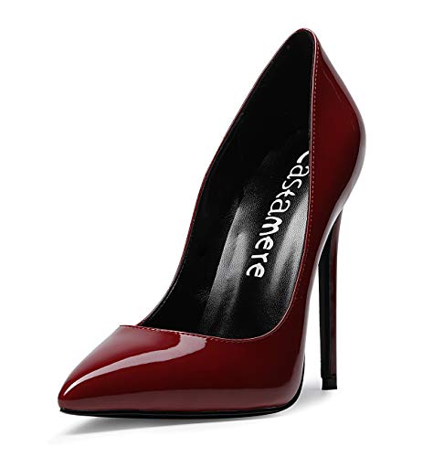 Castamere Damen High Heels Schwarzes Futter Spitzen Pfennigabsatz Pumps Slip On Elegant Klassische Schuhe 12CM Stiletto Heels Lackleder Weinrot Pump EU 38.5 von Castamere