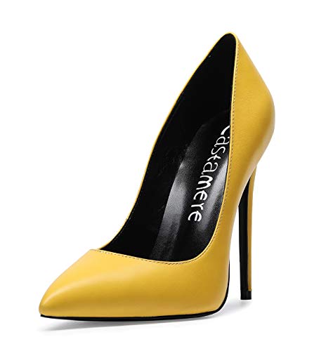 Castamere Damen High Heels Schwarzes Futter Spitzen Pfennigabsatz Pumps Slip On Elegant Klassische Schuhe 12CM Stiletto Heels PU Gelb Pump EU 42 von Castamere