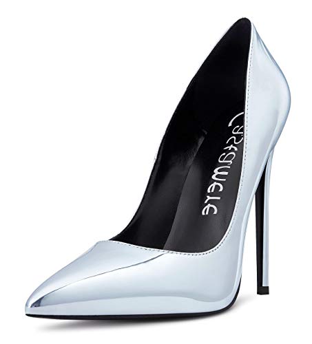 Castamere Damen High Heels Schwarzes Futter Spitzen Pfennigabsatz Pumps Slip On Elegant Klassische Schuhe 12CM Stiletto Heels Silber Schuhe EU 42.5 von Castamere