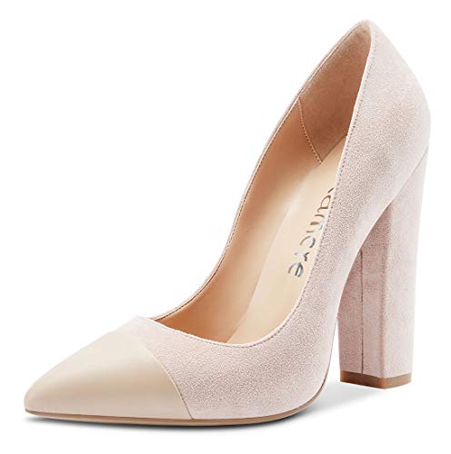 Castamere Damen High Heels Spitzen Blockabsatz Pumps 12CM Heel Shoes Beige Nackt Wildleder Schuhe EU 37.5 von Castamere