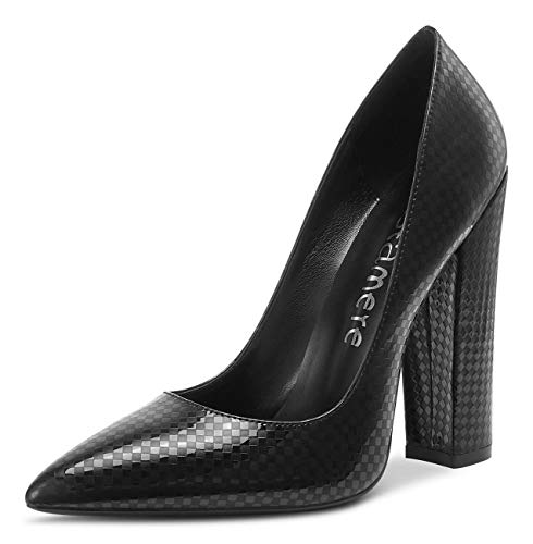 Castamere Damen High Heels Spitzen Blockabsatz Pumps 12CM Heel Shoes Schwarz Kariert Schuhe EU 41 von Castamere