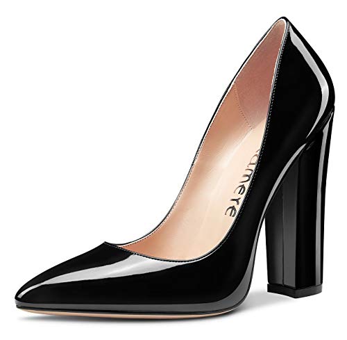 Castamere Damen High Heels Spitzen Blockabsatz Pumps 12CM Heel Shoes Schwarz Lackleder Schuhe EU 38.5 von Castamere