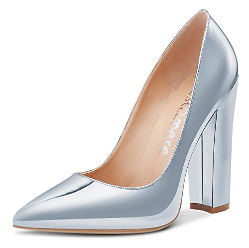 Castamere Damen High Heels Spitzen Blockabsatz Pumps 12CM Heel Shoes Silber Lackleder Schuhe EU 38.5 von Castamere